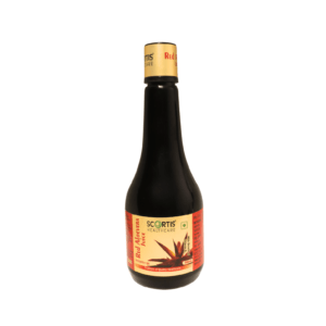 Front view of Red Aloe Vera Juice bottle by Scortis Healthcare